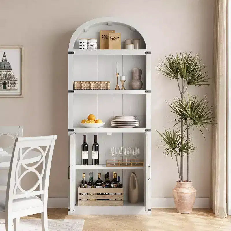 Bibliothèque avec portes Étagère arquée de 182 cm de haut Armoire de style campagnard avec étagères Bibliothèques en bois pour bureau à domicile, salon