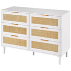 Commode 6 tiroirs en rotin VEVOR, commode bohème, commode en rotin avec rangement spacieux, commode en rotin naturel, blanc