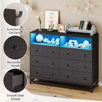 47 Commodes en bois pour chambre à coucher avec 6 tiroirs, commode en bois avec lumières LED et prise de courant