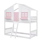 Lit superposé Whisen Twin sur Twin avec toit, fenêtre, jardinière, porte, barrières de sécurité et échelle
