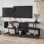 Meuble TV pour téléviseurs jusqu'à 60 pouces, centre de divertissement moderne avec étagère ouverte, station de charge, 4 prises de courant et 2 ports USB, pour salon ou chambre à coucher