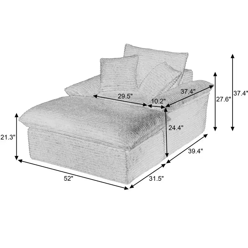Pexfix 55 po. L Canapé moderne rembourré en velours côtelé une place avec oreillers et repose-pieds, chaise longue pour salon, chambre, appartement, bureau, blanc