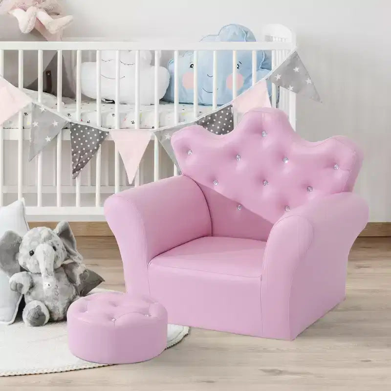 Ensemble canapé Qaba pour enfants, canapé rembourré avec pouf, canapé princesse avec décoration en diamant, fauteuil canapé pour bébés, filles, rose