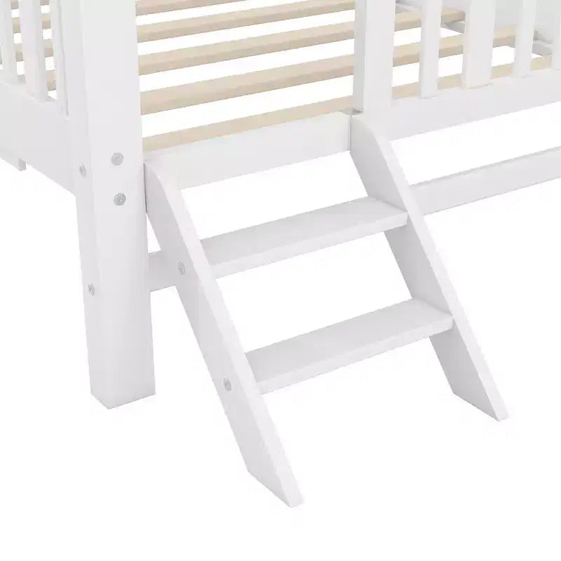 Cadre de lit double avec lit gigogne et garde-corps, lit plateforme bas avec escalier pour garçons et filles