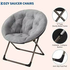 Fauteuil à bascule, Fauteuil lune surdimensionné avec coussin moelleux et cadre en métal doré, Chaise lune intérieure/extérieure pour salon, chambre, gris (2 pièces)