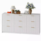 COZONY Commode cannelée à 8/9 tiroirs - Grand meuble de rangement en bois avec poignées métalliques et dispositif anti-basculement pour chambre à coucher, salon, couloir
