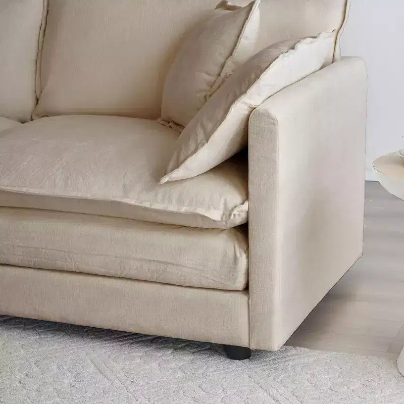 Canapé modulable en forme de U pour salon, canapé sectionnel convertible 5 places avec 1 pouf en chenille beige