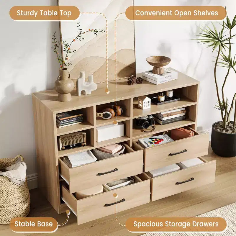 2 commodes en bois pour chambre à coucher avec étagères réglables, commodes modernes avec rangement ouvert, meuble TV pour salon, couloir