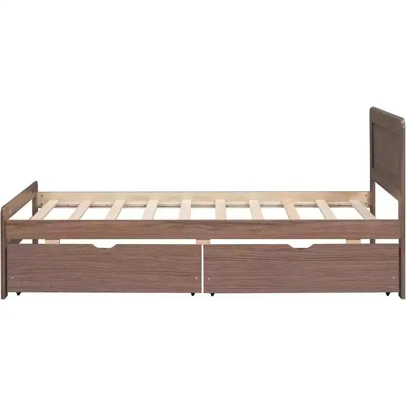 Lit plateforme double Acekool avec 2 tiroirs de rangement gigognes, tête de lit, cadre robuste, aucun sommier tapissier requis, gain de place pour chambre d'enfants ou d'amis
