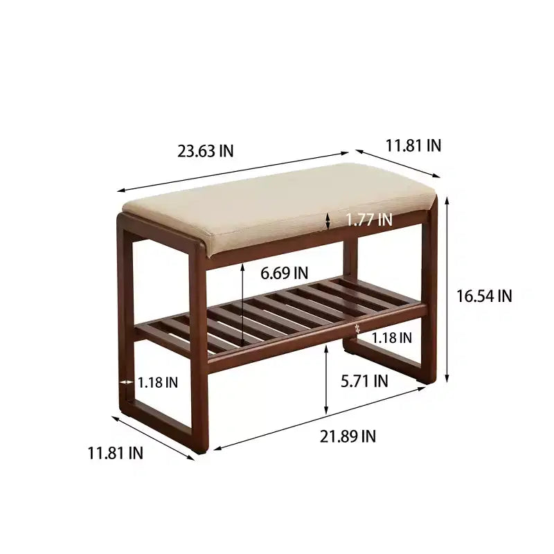 GDFStudio Broderick, banc rembourré avec étagère à chaussures à lattes en bois de hêtre, 23,63 po de largeur