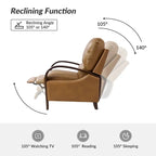 Fauteuil inclinable manuel Alex Mid-century Modern Cigar en cuir véritable avec accoudoirs incurvés en bois