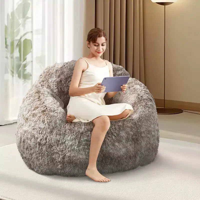 Pouf géant en fausse fourrure douce avec accoudoirs, garni de mousse, confortable pour la chambre, le salon, la lecture et les jeux