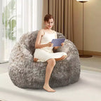 Pouf géant en fausse fourrure douce avec accoudoirs, garni de mousse, confortable pour la chambre, le salon, la lecture et les jeux