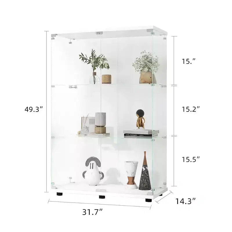MAYEERTY Vitrine à deux portes en verre avec 3 étagères, meuble d'exposition sur pied 125,2x80,5x36,3 cm, pour salon, chambre, bureau, blanc