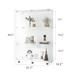 MAYEERTY Vitrine à deux portes en verre avec 3 étagères, meuble d'exposition sur pied 125,2x80,5x36,3 cm, pour salon, chambre, bureau, blanc