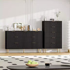 Commode moderne à 7 tiroirs cannelés avec poignées dorées, large commode de rangement en bois pour chambre à coucher, salon, entrée