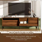 Meuble TV moderne pour téléviseurs jusqu'à 75 pouces, meuble de divertissement en bois de 180 cm avec rangement et porte coulissante, table console multimédia pour salon et chambre