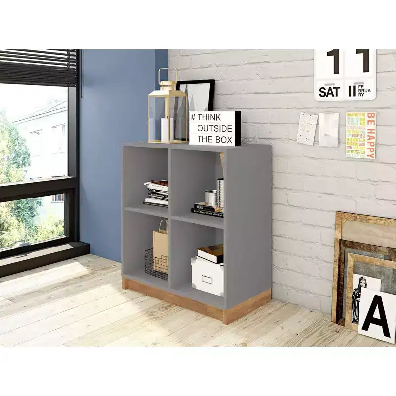 29.92 Cornelia Cabinet Gris/Naturel - Manhattan Comfort : Meuble de rangement et bibliothèque multi-usage