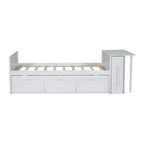 Lit plate-forme en bois simple avec bureau et étagère de rangement, Cadre de lit en bois simple/grand avec lit gigogne et 3 tiroirs
