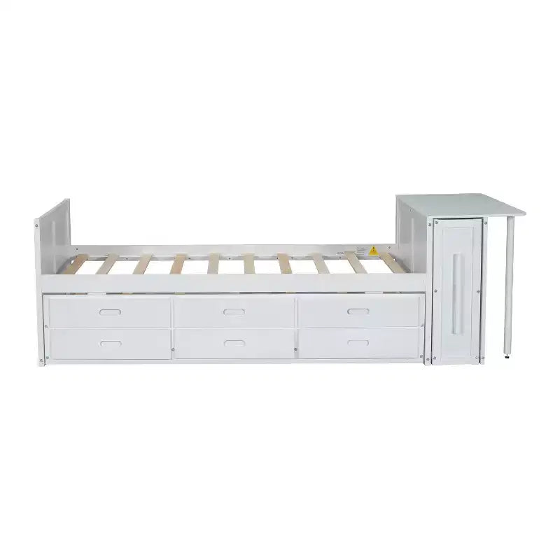 Lit plate-forme en bois simple avec bureau et étagère de rangement, Cadre de lit en bois simple/grand avec lit gigogne et 3 tiroirs