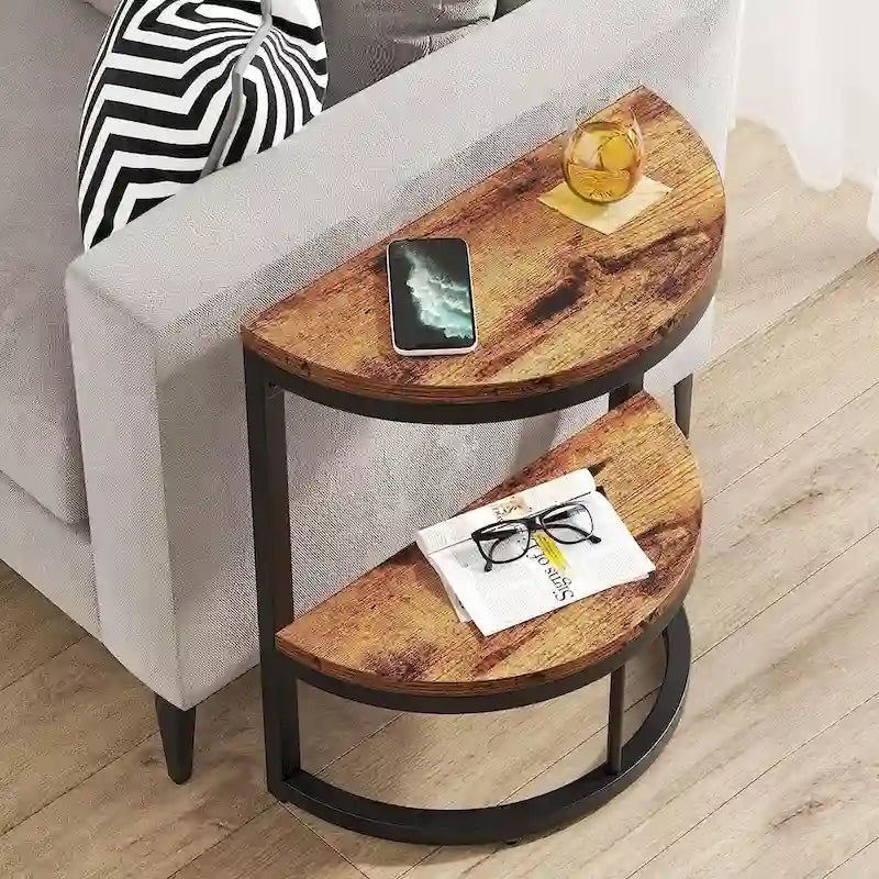 Table d'appoint demi-ronde, table d'appoint étroite, table basse en C mince avec cadre en métal
