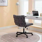 Chaise de bureau à roulettes, Chaise croisée en tissu gris, Chaise de bureau pivotante à roulettes, Chaise d'ordinateur à siège large, Chaise de vanité réglable en hauteur