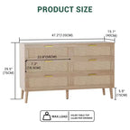 Commode en rotin naturel Garvee avec poignées dorées, commode de rangement en bois de style ferme avec 5 pieds solides pour salon, chambre et entrée, chêne
