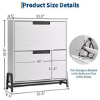 Meuble de rangement pour chaussures à 2 tiroirs basculants – avec pieds en métal, étagère réglable, organisateur de chaussures étroit pour entrée, foyer, couloir, salon