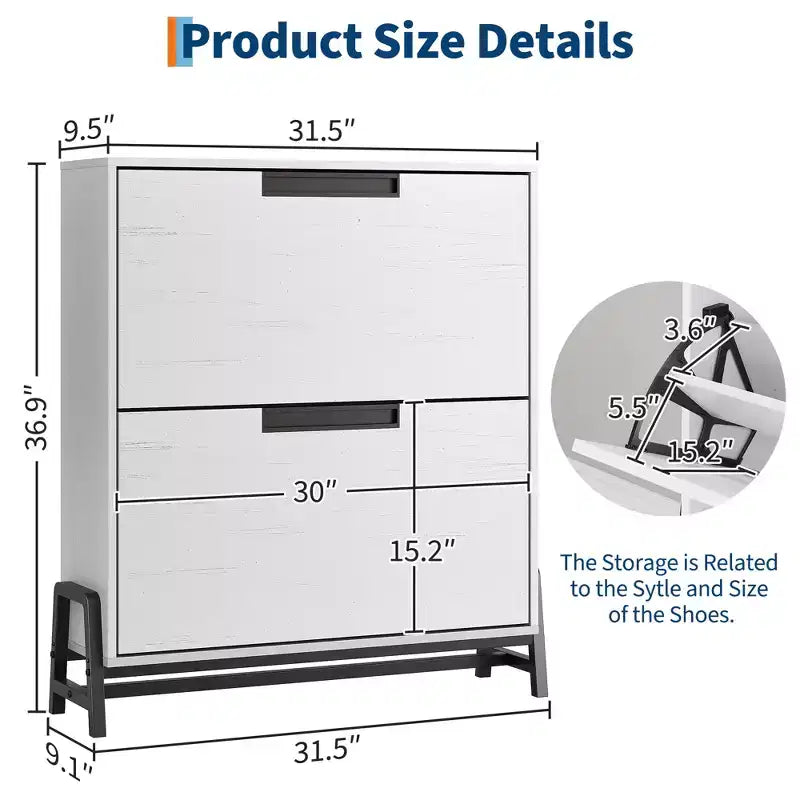 Meuble de rangement pour chaussures à 2 tiroirs basculants – avec pieds en métal, étagère réglable, organisateur de chaussures étroit pour entrée, foyer, couloir, salon