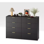 Commode double flûtée à 8 tiroirs, grand chiffonnier anti-basculement pour chambre à coucher, noir