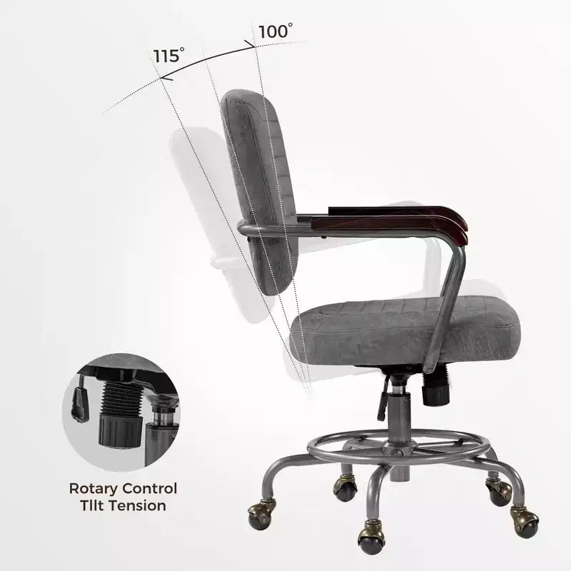 Cole, chaise de bureau en similicuir, 27,12 P x 24,75 L x 36,25-39,37 H, gris