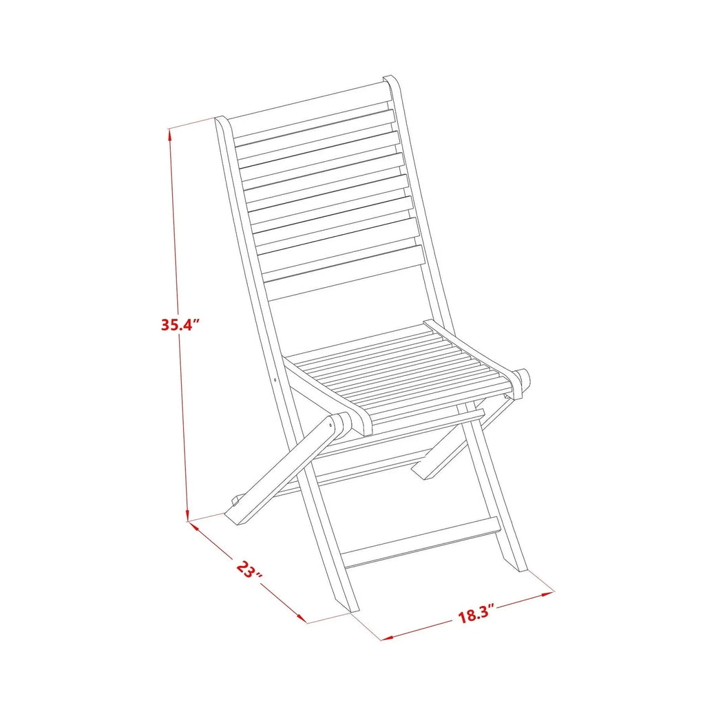 East West Furniture Ensemble Bistro de conversation d'extérieur comprenant une table basse ronde en bois et 2 chaises pliantes, Huile naturelle