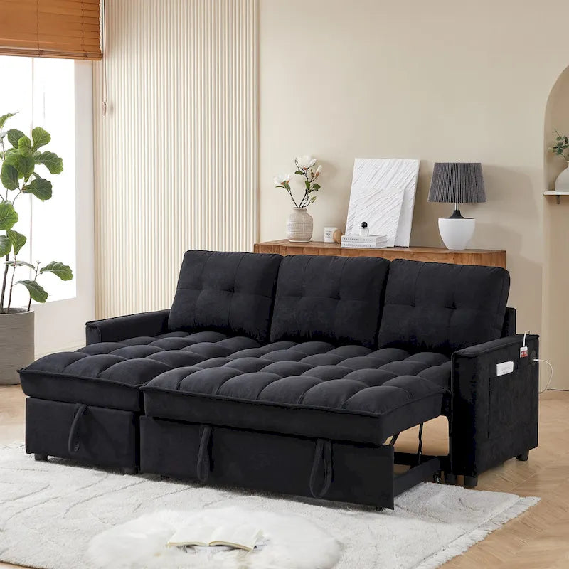Canapé-lit d'angle escamotable en chenille 78,75 po avec ports de chargement