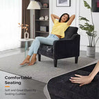 VINGLI Chaises de salon, fauteuil d'appoint noir, coussin d'assise de 14 cm d'épaisseur, chaise confortable en chenille douce, fauteuil tapissé.