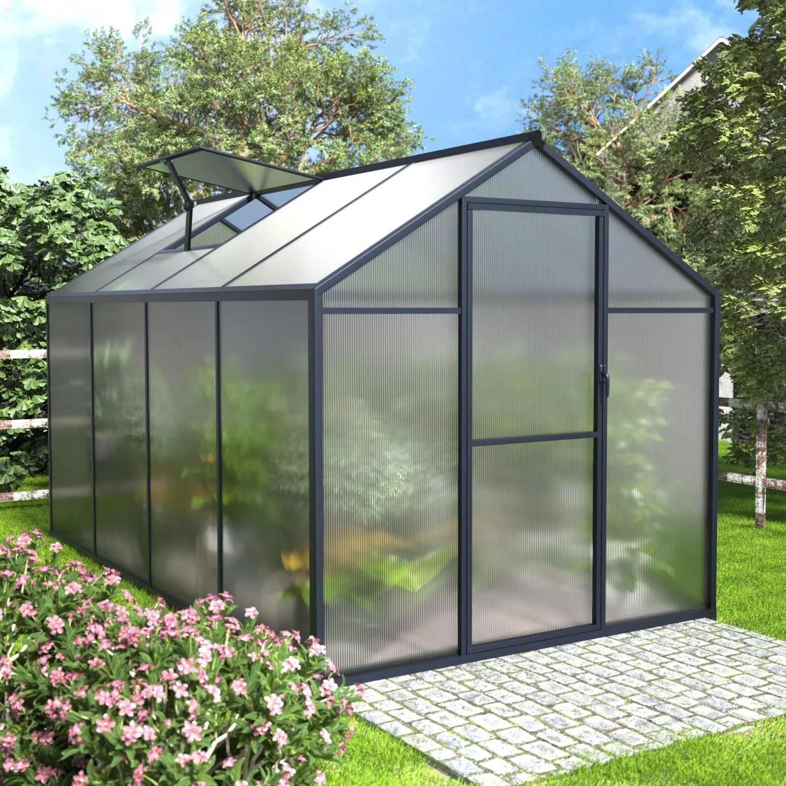 Serre de jardin aluminium VEIKOUS avec évent de toit réglable et porte verrouillable Grise