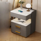Table de chevet avec rangement à tiroirs, recharge sans fil et éclairage LED