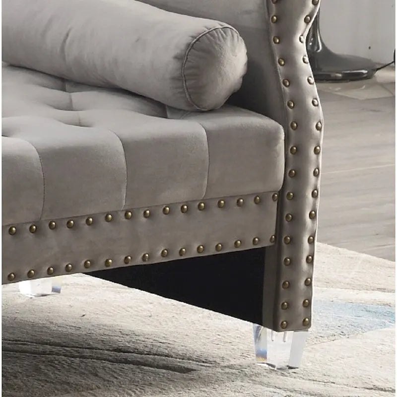 Banc rembourré en velours capitonné surdimensionné Stefania de 71 pouces à accoudoirs arrondis