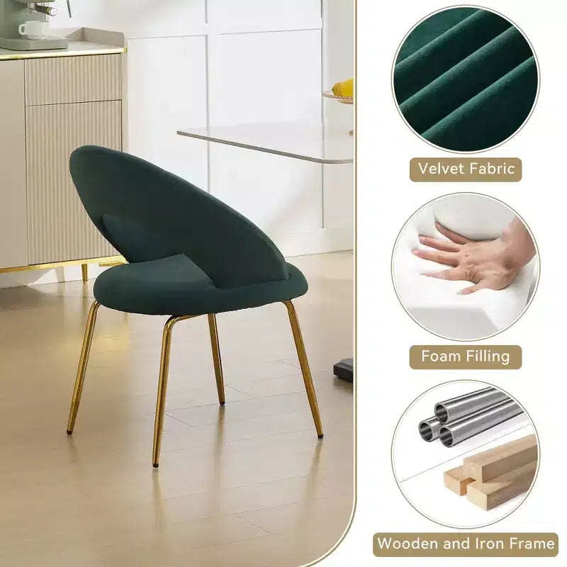 Lot de 1 chaises de salle à manger en velours avec dossier incurvé et pieds en métal doré pour la cuisine ou la salle à manger, blanc