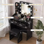 Coiffeuse de Maquillage avec Lumières, Bureau de Maquillage avec Miroir et Lumières, Grand Tiroir et Armoire de Rangement à Deux Étages, 3 Modes d'Éclairage