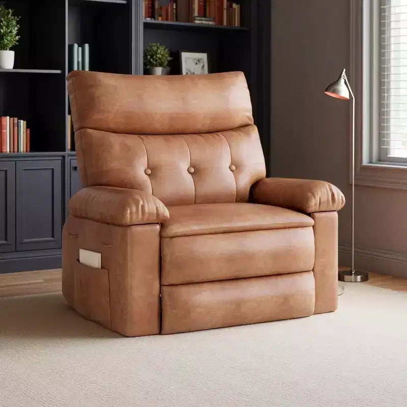 Fauteuil inclinable manuel surdimensionné Acekool, fauteuil de salon en similicuir avec accoudoirs rembourrés, siège large et poche latérale pour salon, chambre, marron