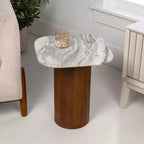 JONATHAN Y Milos 18 Table d'appoint carrée rustique minimaliste en marbre et bois