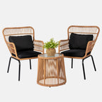 Ensemble bistrot 3 pièces en osier pour conversation, salon de jardin en rotin résistant aux intempéries avec coussins
