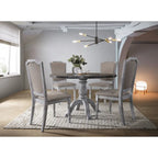 Ensemble de salle à manger 5 pièces d'inspiration vintage, finition patinée, avec table piédestal ronde et 4 chaises de salle à manger rembourrées