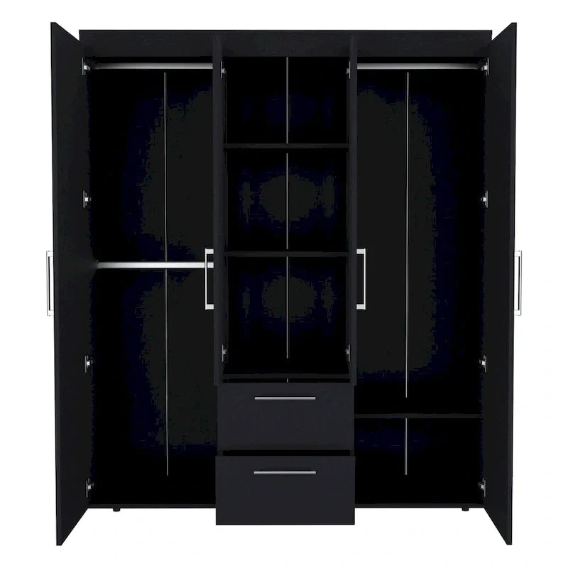 19.8 Armoire quatre portes moderne avec options de rangement multiples et accents métalliques