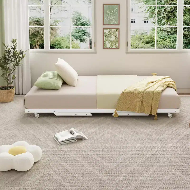 Lit gigogne double avec roulettes verrouillables - Cadre de lit pliant en métal escamotable pour chambre à coucher, chambre d'amis et salon