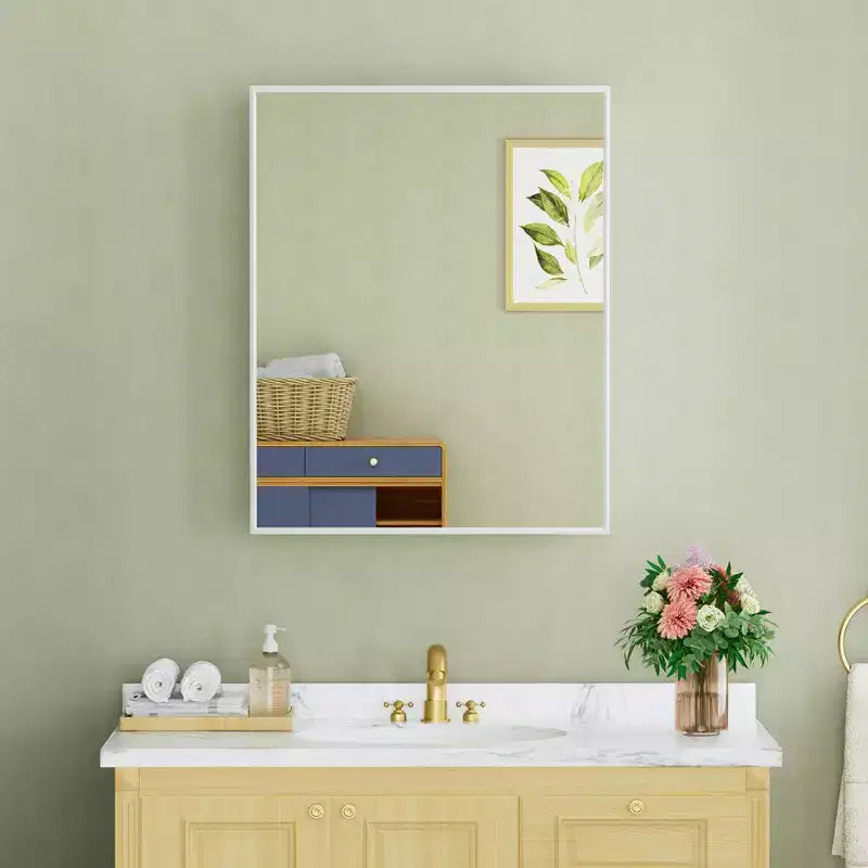 Armoire à pharmacie Elise avec miroir, armoire de salle de bain à montage en surface ou encastré, étagères réglables en verre trempé, réversible