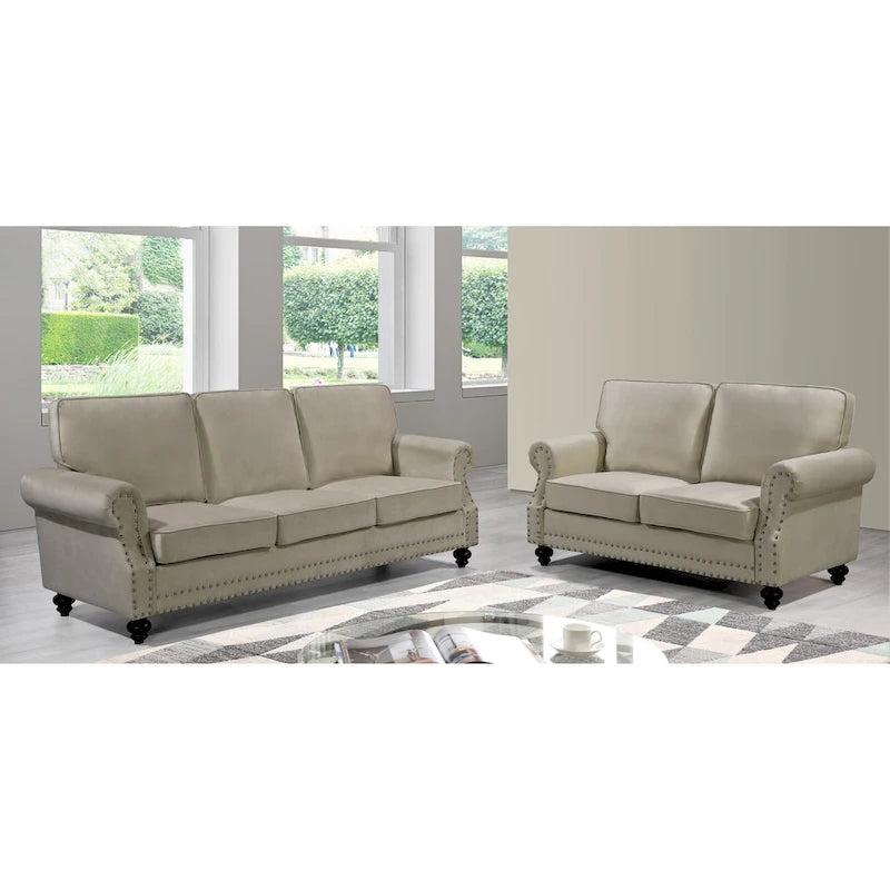 Ensemble 2 pièces Suffield en velours avec têtes de clou – Causeuse et Canapé