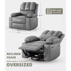 Fauteuil inclinable surdimensionné avec fonctions chauffante et massante - Fauteuil paresseux pivotant à 360° pour adultes, bascule manuelle avec télécommande, pour salons et chambres à coucher