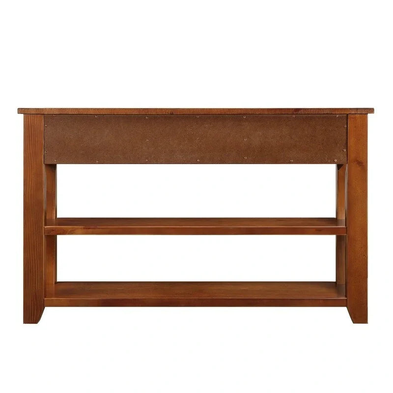 Console en bois avec 3 tiroirs de rangement et 2 étagères