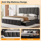 Lit Queen Size avec tête de lit réglable et 4 tiroirs de rangement, cadre de lit plateforme rembourré doux avec support à lattes en bois